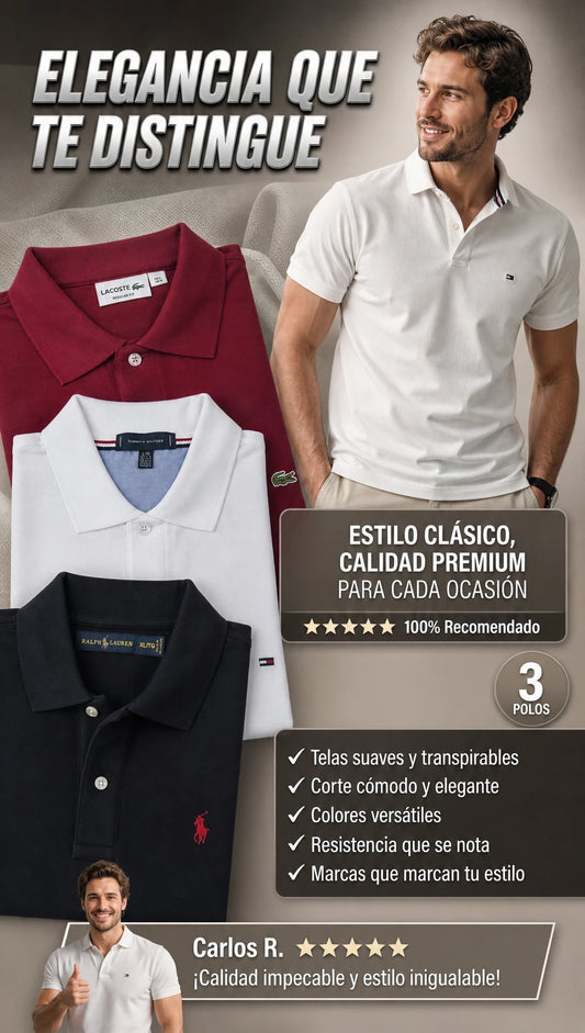 PACK CAMISEROS (1 lacoste, 1 tommy hilfiger, 1 Ralph Lauren)